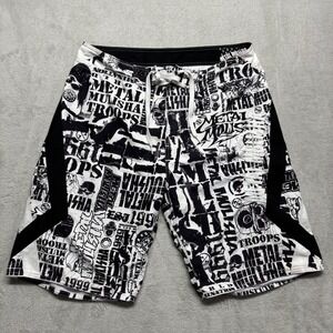 Metal Mulisha Y2K Board Shorts Mens 36 Graphic Print Black White Moto EUC